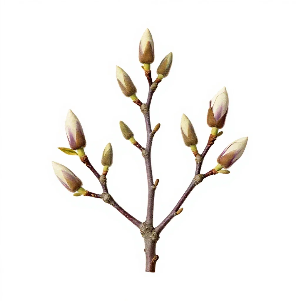 Magnolia tree in bud isolated on a white background