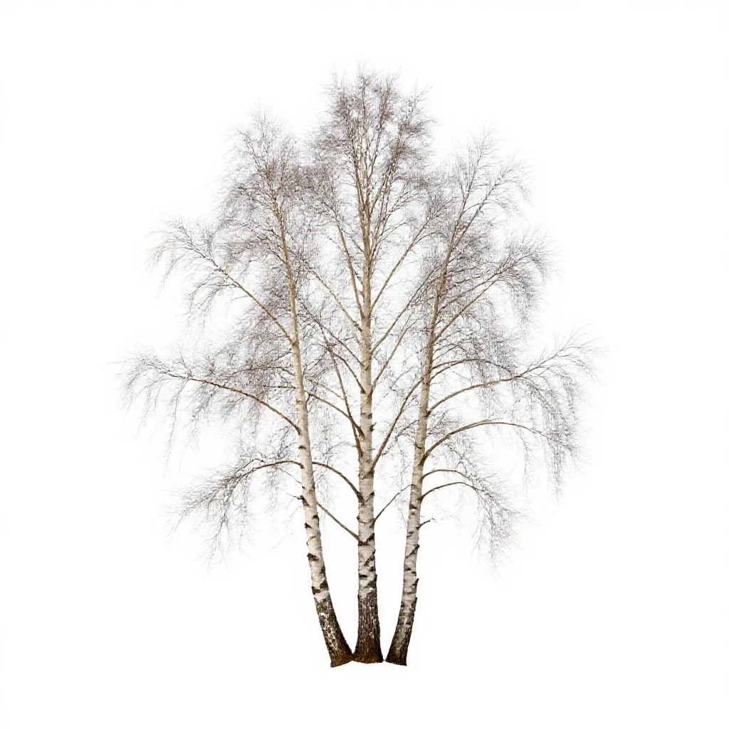 Silver birch stand isolated on a white background