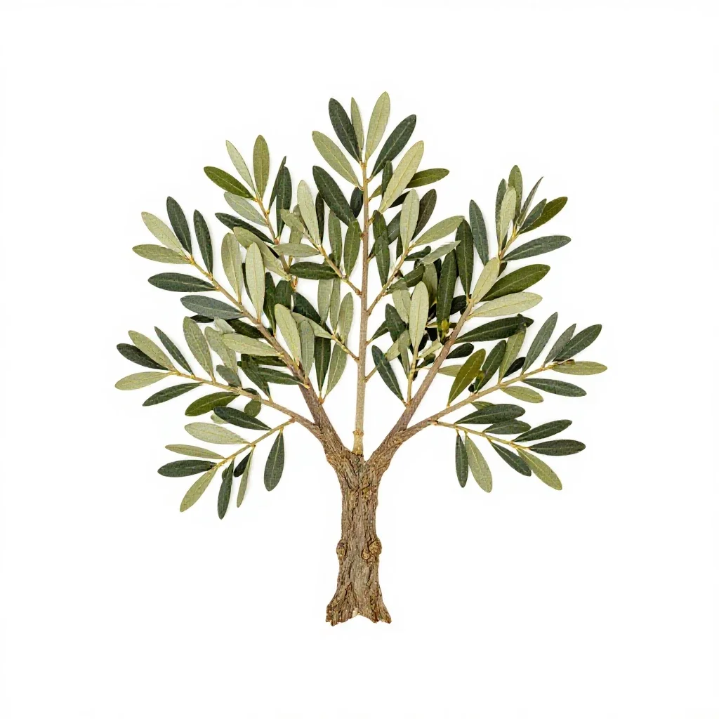 Olive tree with a gnarled trunk isolated on a white background