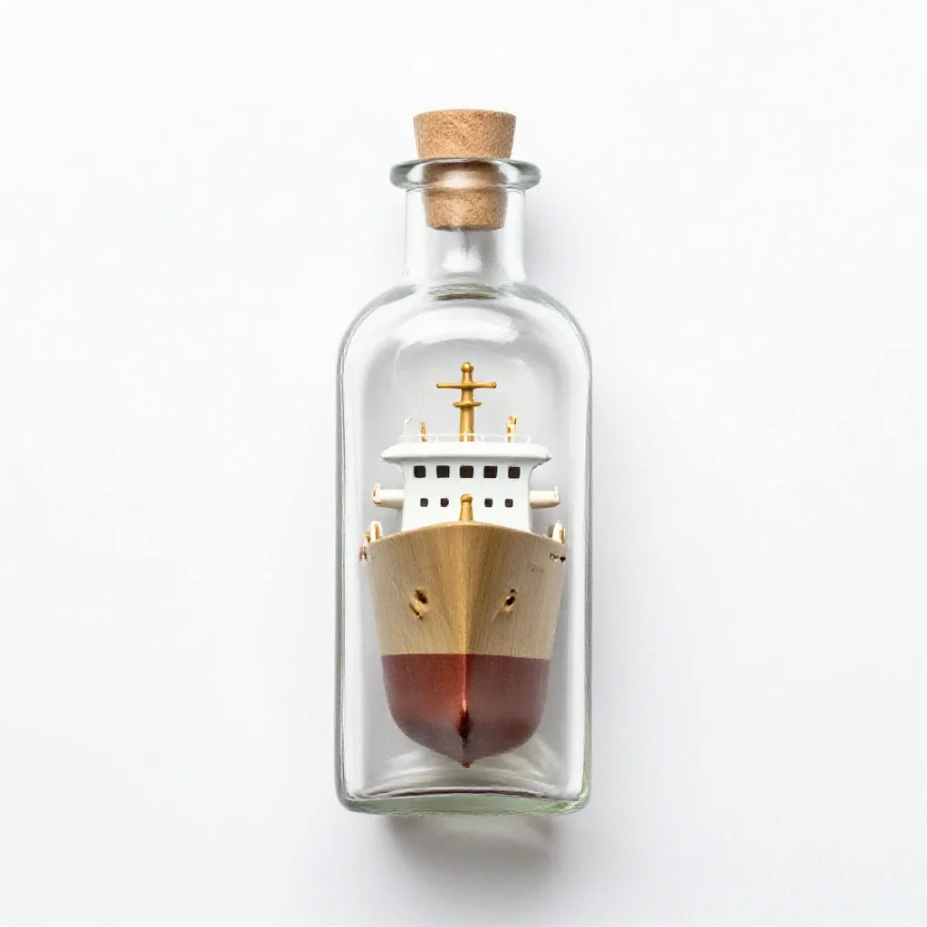 Ship in a bottle isolated on a white background