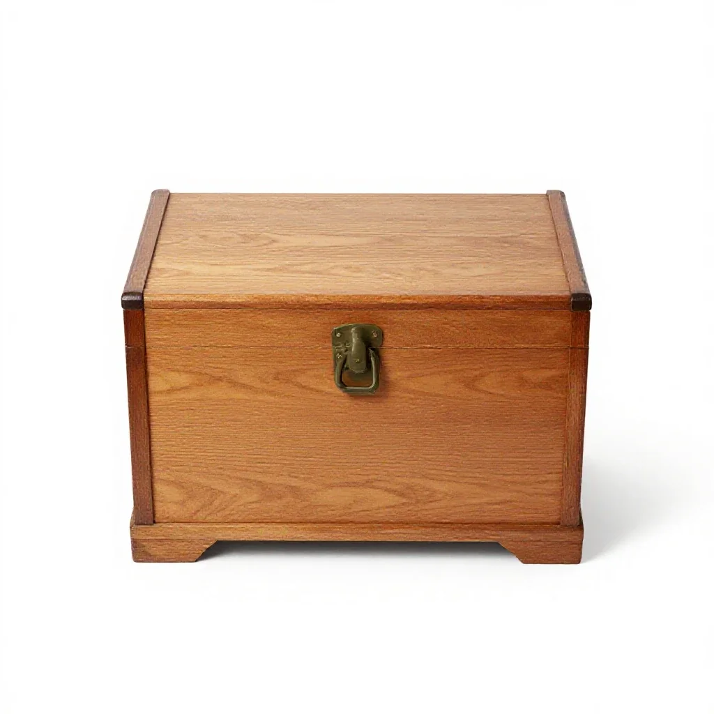 Wooden steamer trunk isolated on a white background