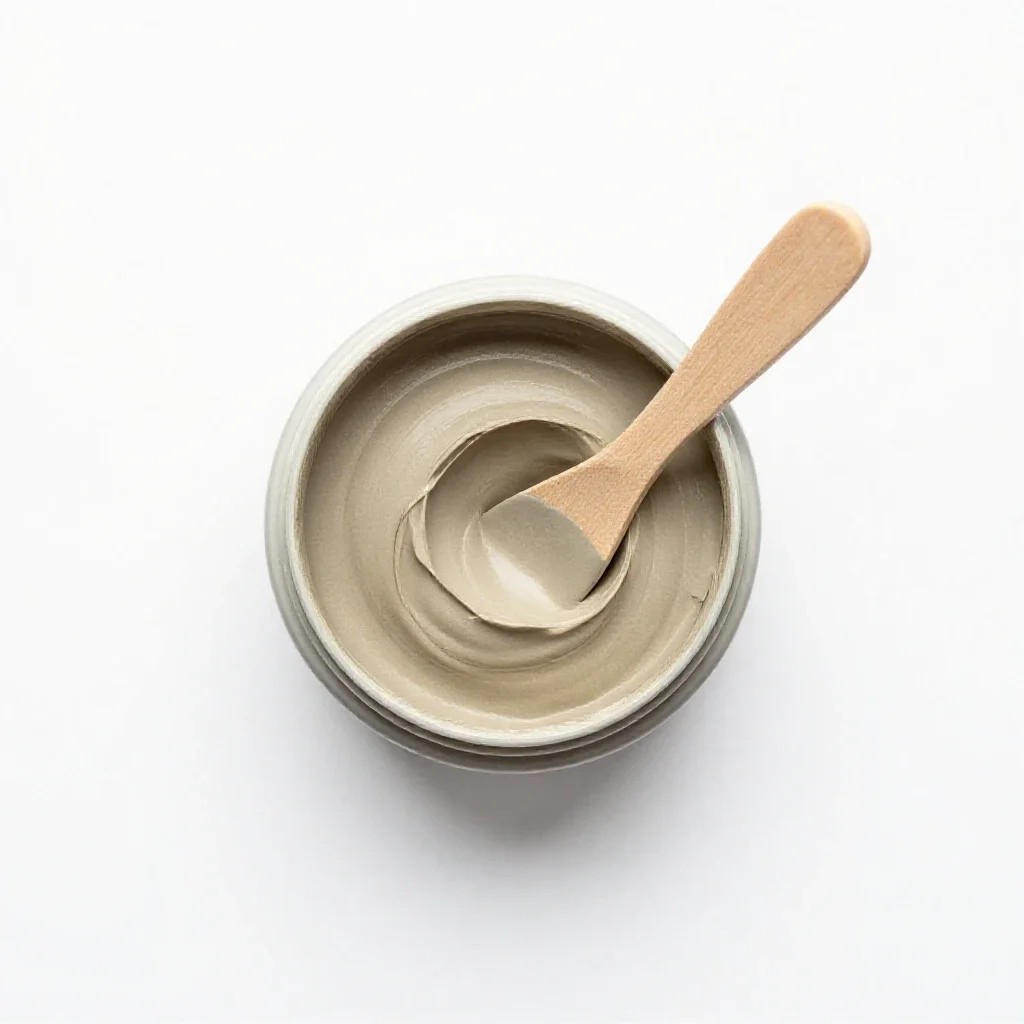 Clay mask jar with a spatula isolated on a white background
