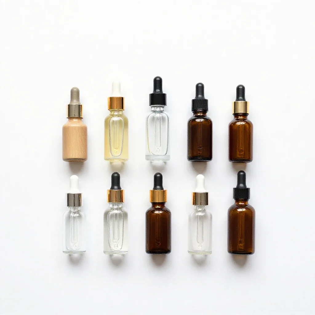 Set of glass dropper serums isolated on a white background