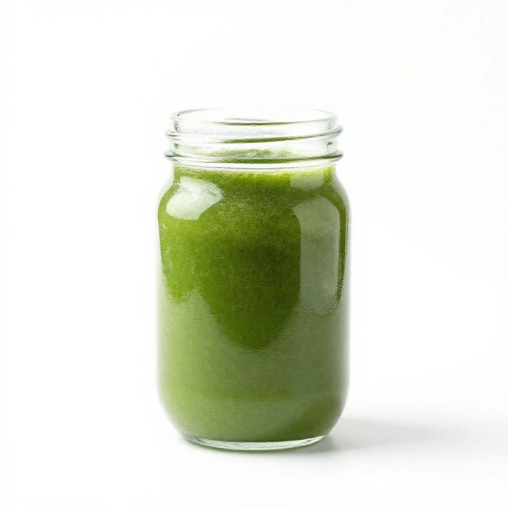 Green smoothie in a jar isolated on a white background