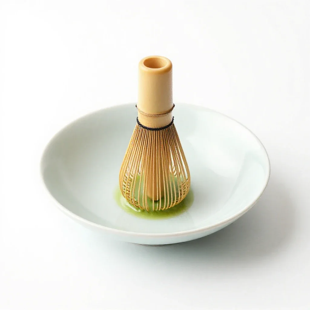 Matcha whisked in a chawan isolated on a white background