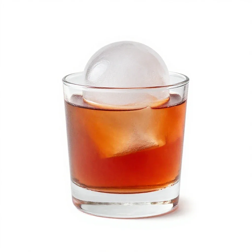 Negroni with an ice sphere isolated on a white background