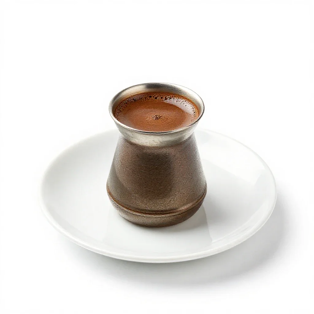 Turkish coffee in a cezve isolated on a white background
