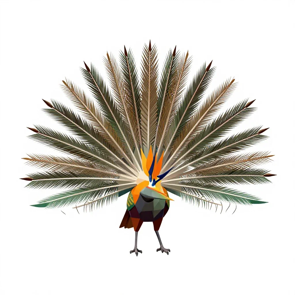 Bird of paradise displaying isolated on a white background