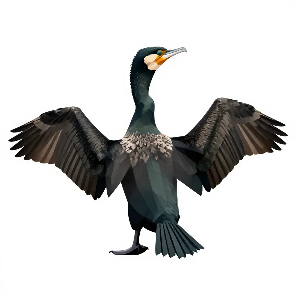 Cormorant drying its wings isolated on a white background