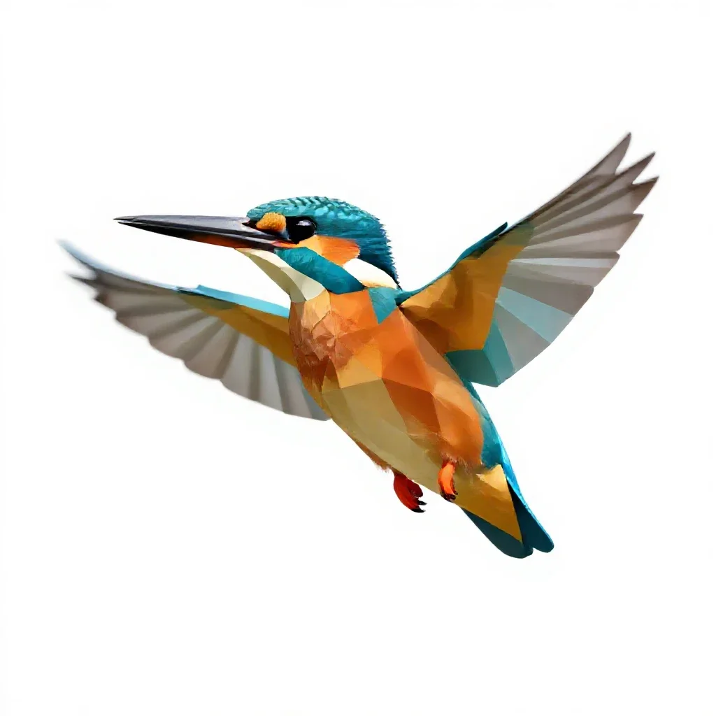 Kingfisher hovering isolated on a white background