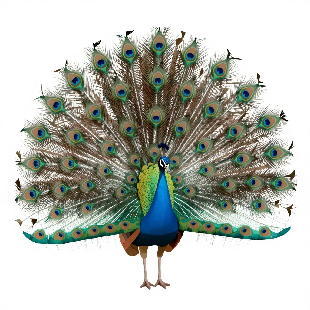 Peacock displaying isolated on a white background