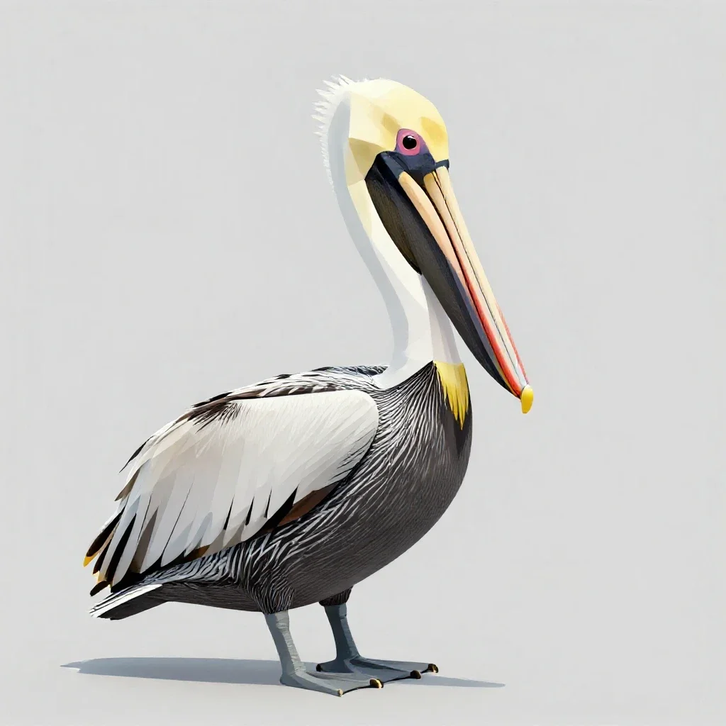 Pelican with its pouch full isolated on a white background