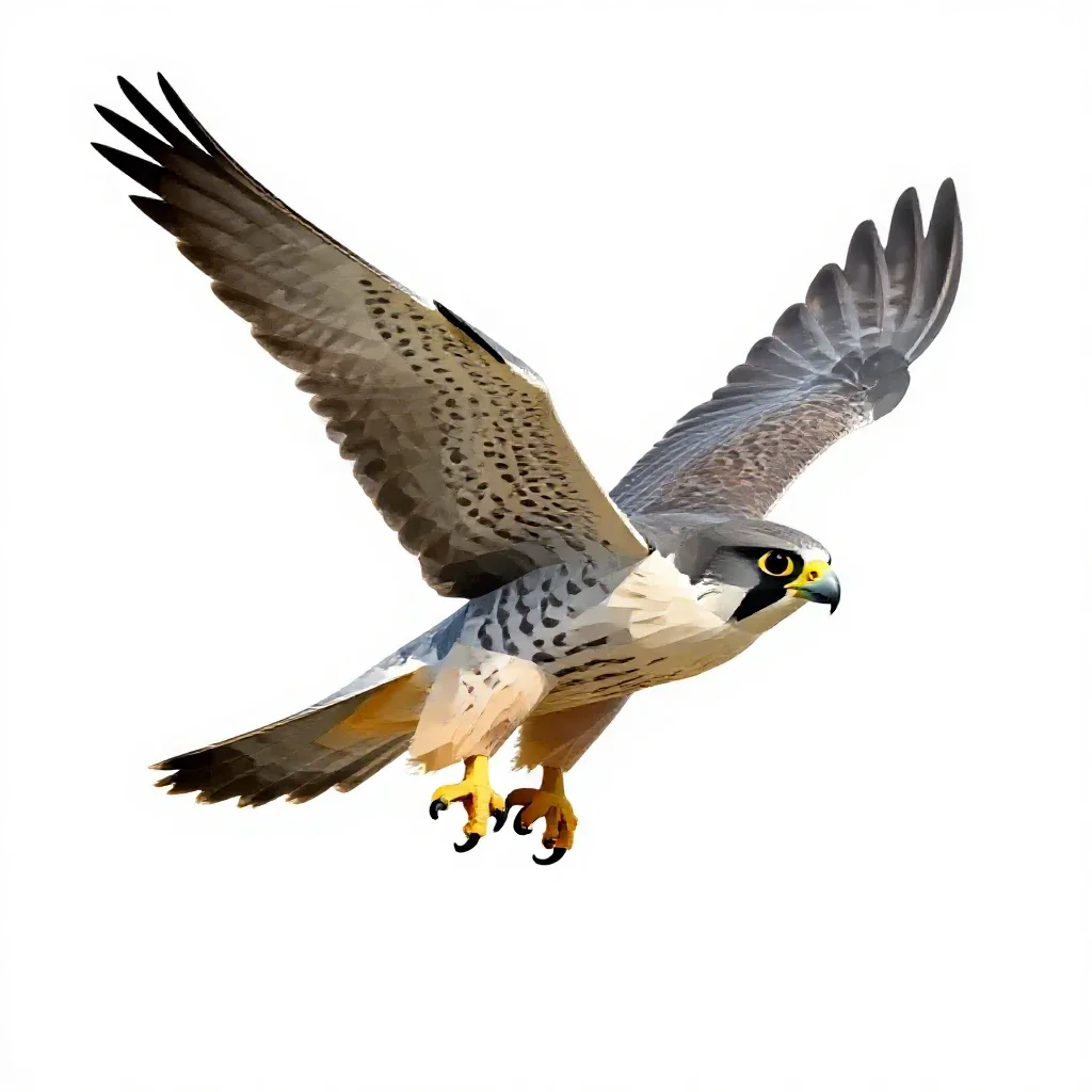 Peregrine falcon stooping isolated on a white background