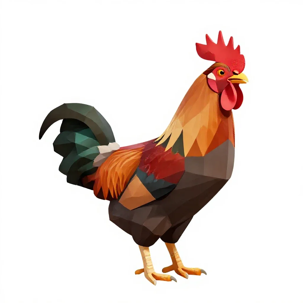 Rooster crowing isolated on a white background