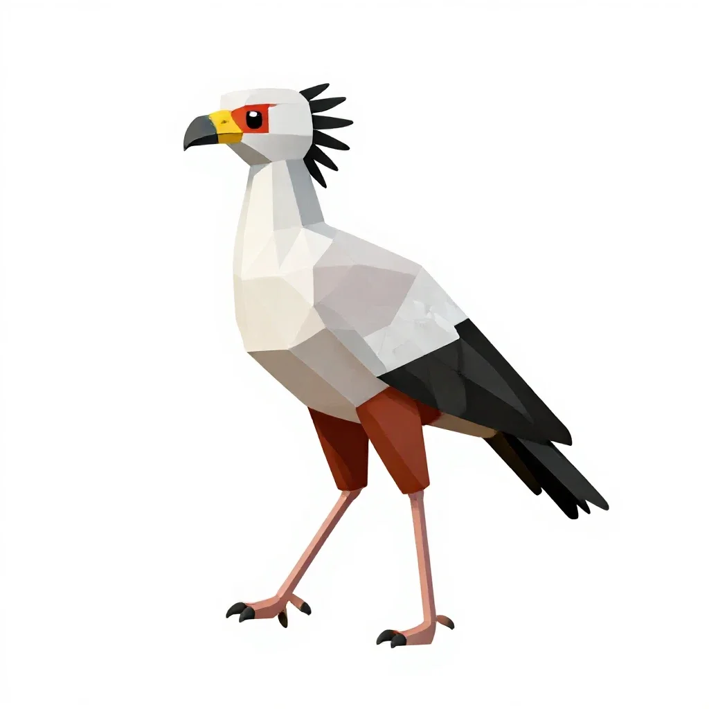Secretary bird striding isolated on a white background