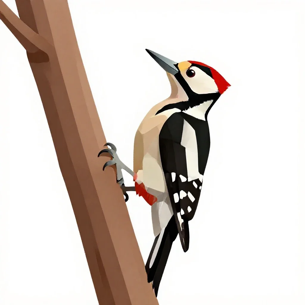 Woodpecker on bark isolated on a white background