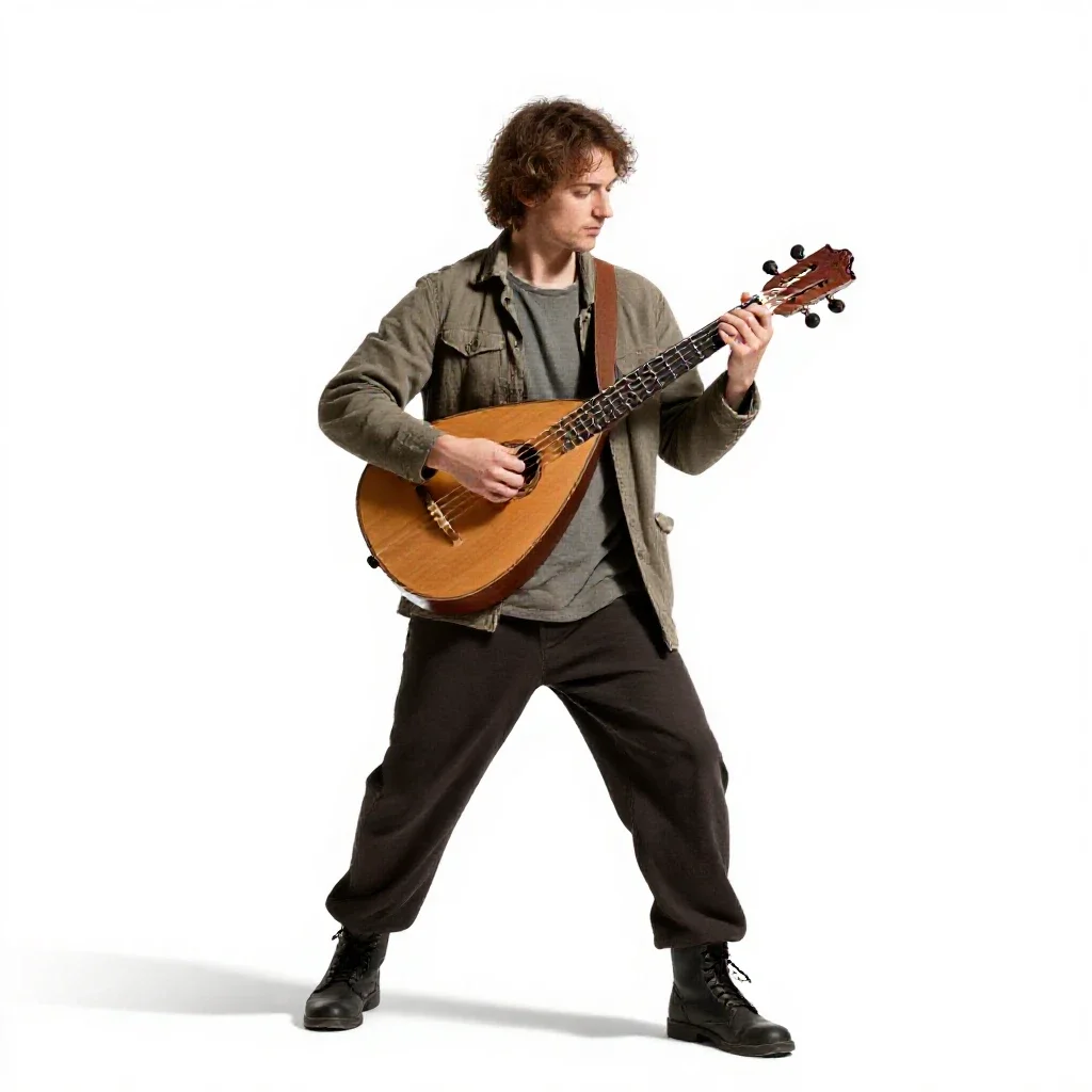 Bard with a travelling lute isolated on a white background