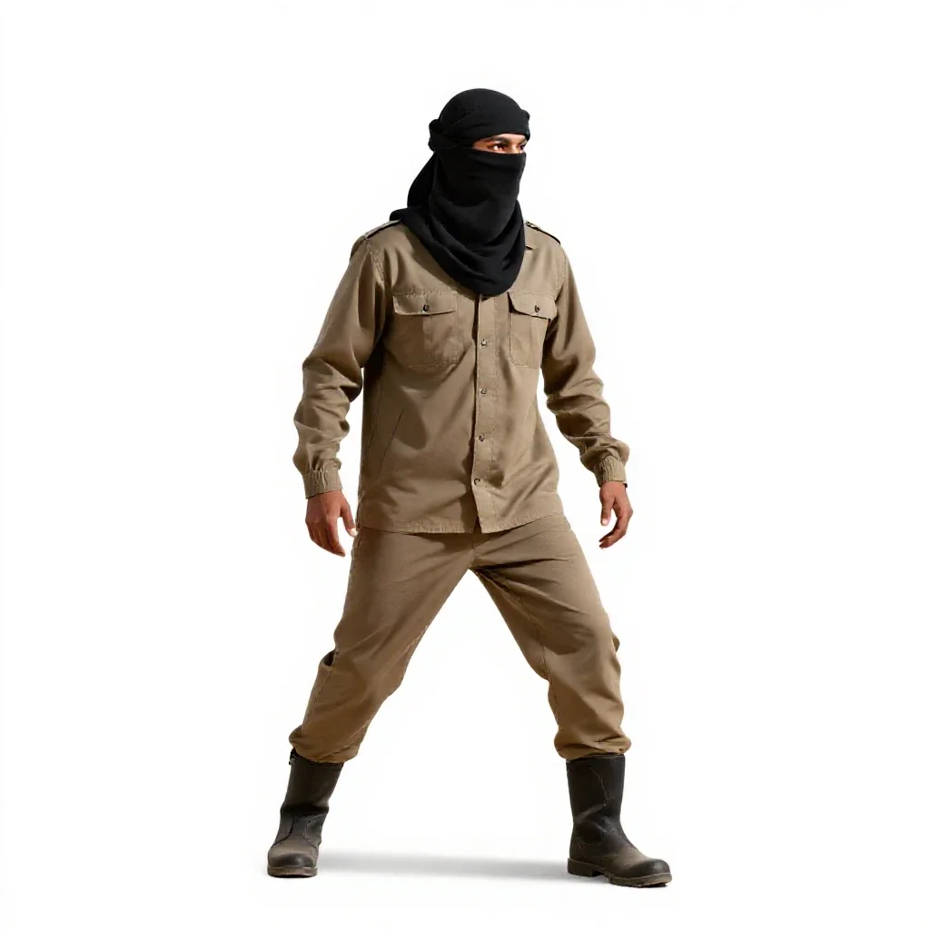 Desert nomad with a veiled face isolated on a white background