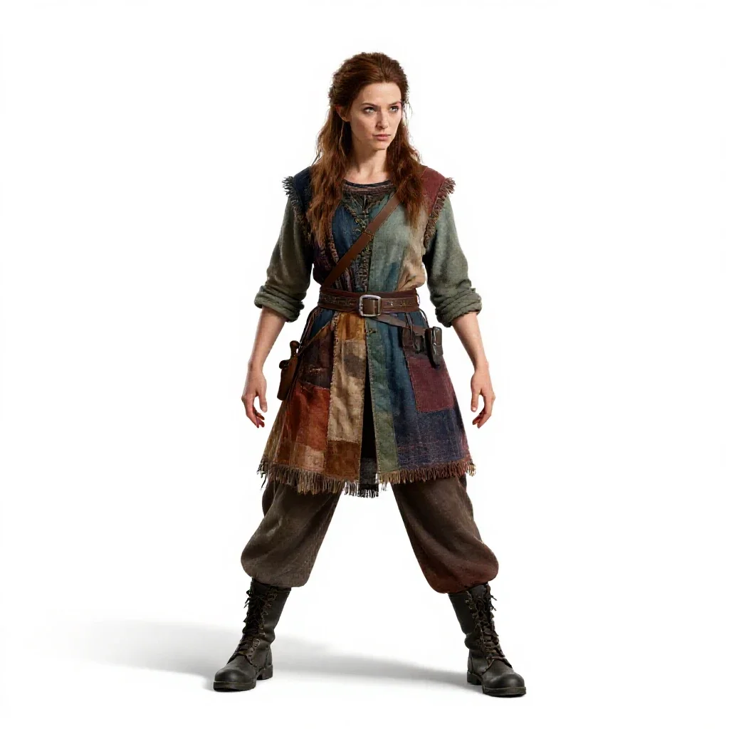 Fae trickster in patchwork isolated on a white background