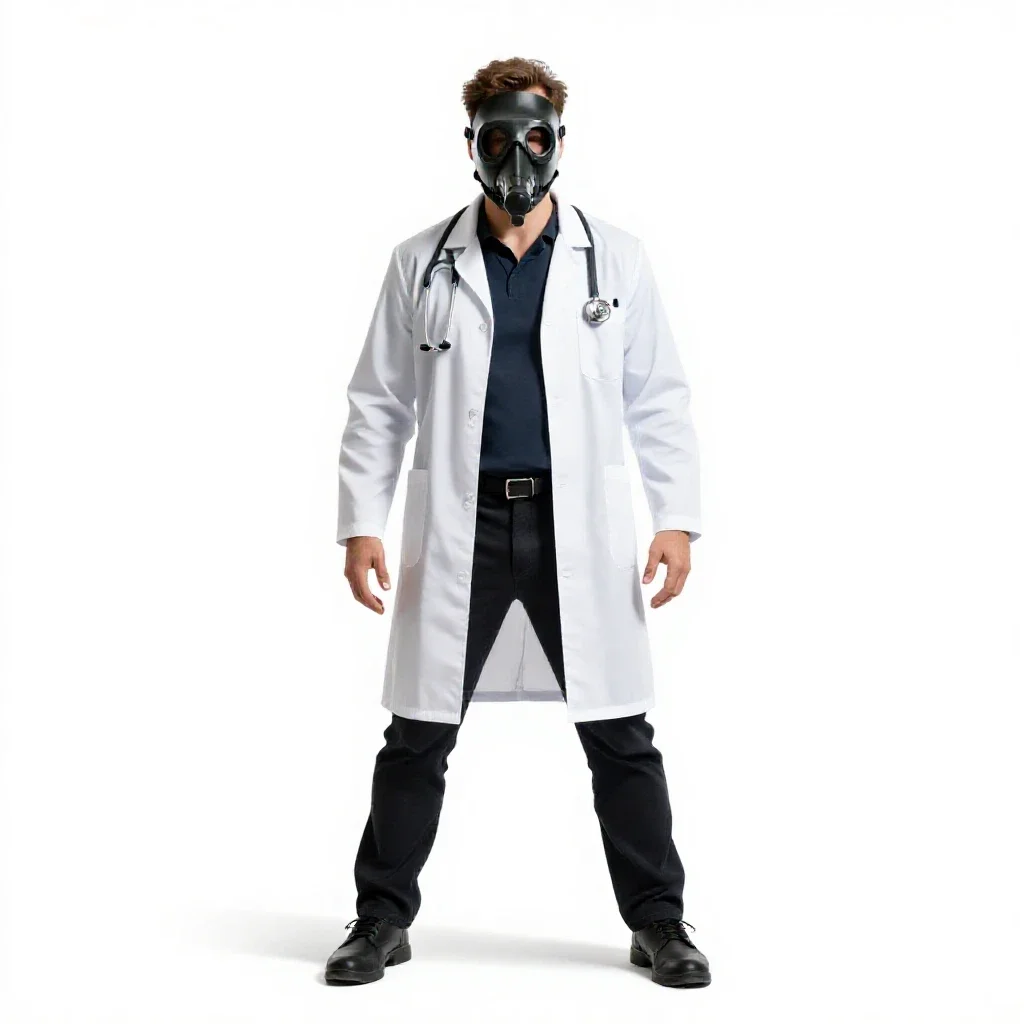 Plague doctor with a beaked mask isolated on a white background