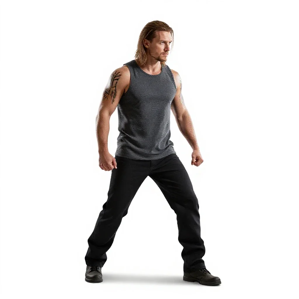 Rune-tattooed berserker isolated on a white background