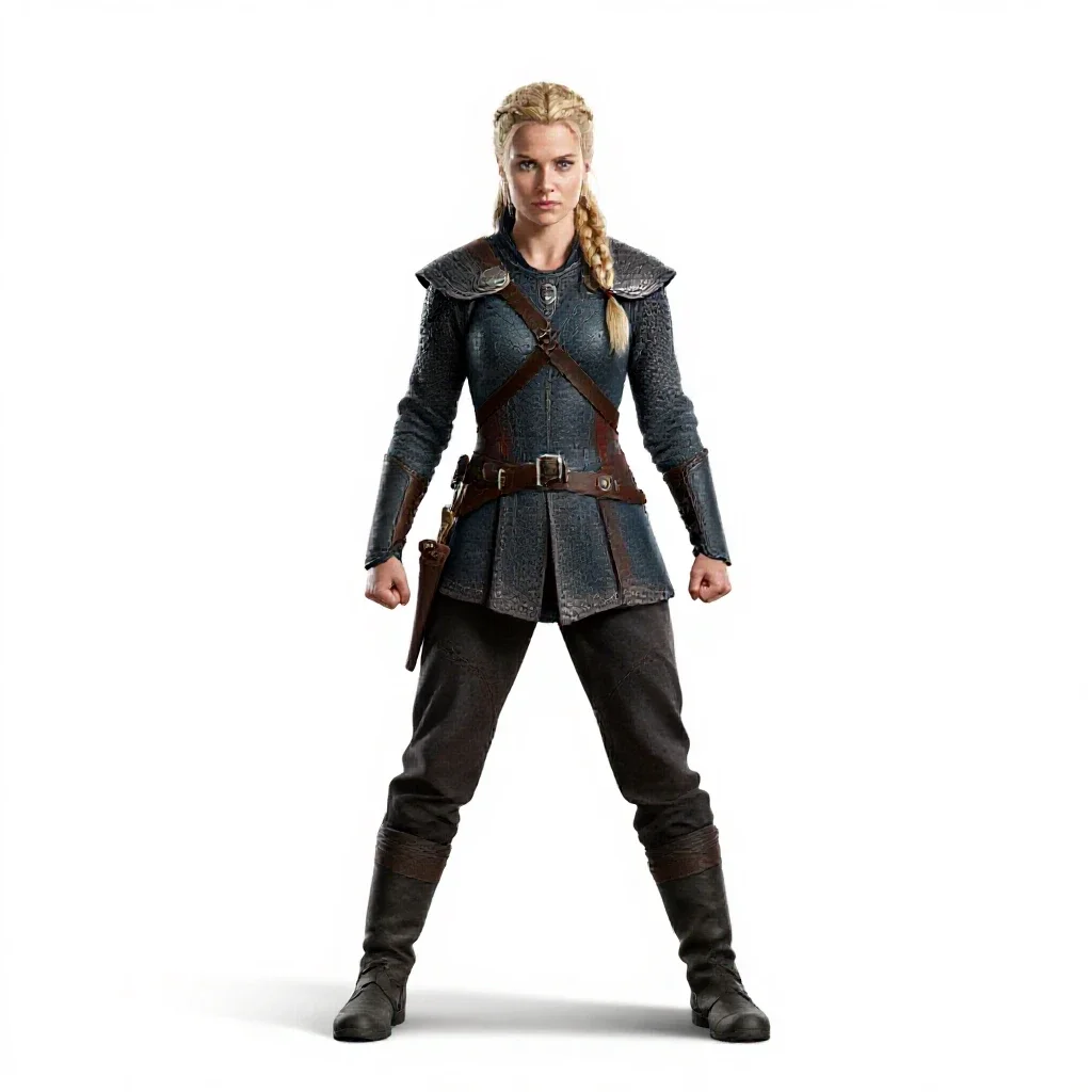 Shieldmaiden with a braided crown isolated on a white background
