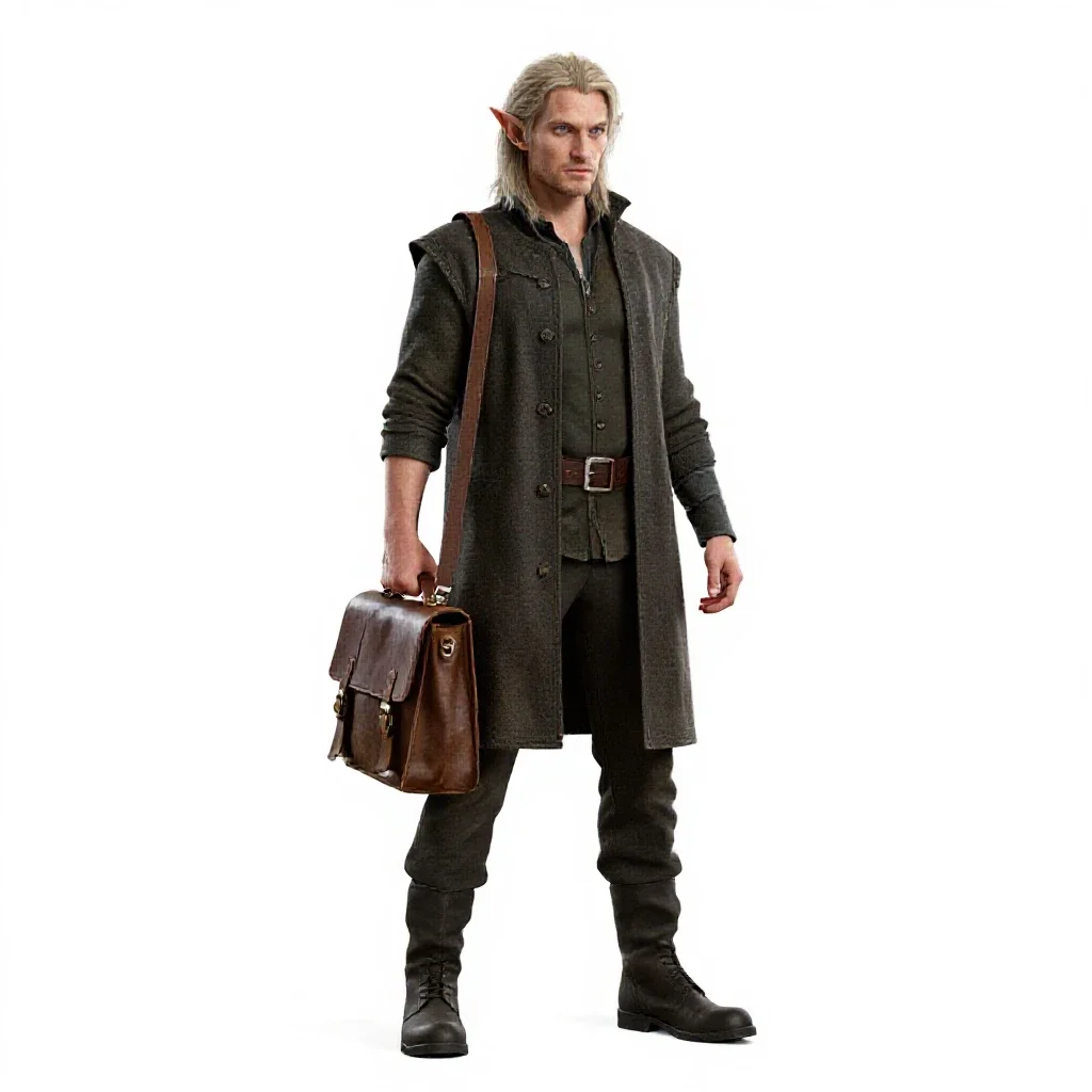 Tiefling scholar with a satchel isolated on a white background