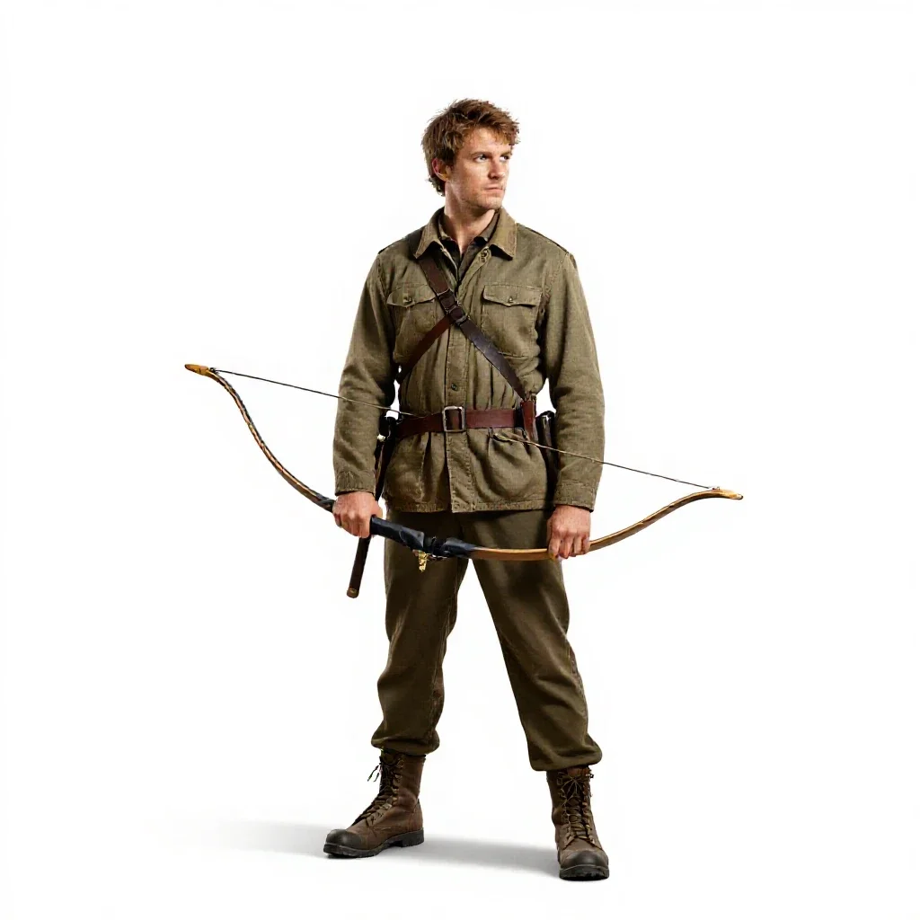 Wandering forest ranger with a longbow isolated on a white background