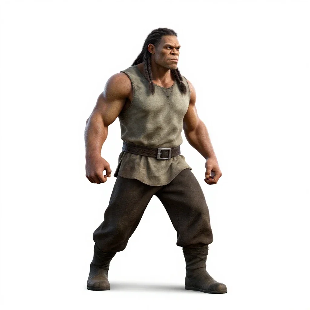 Orc chieftain with braided hair isolated on a white background
