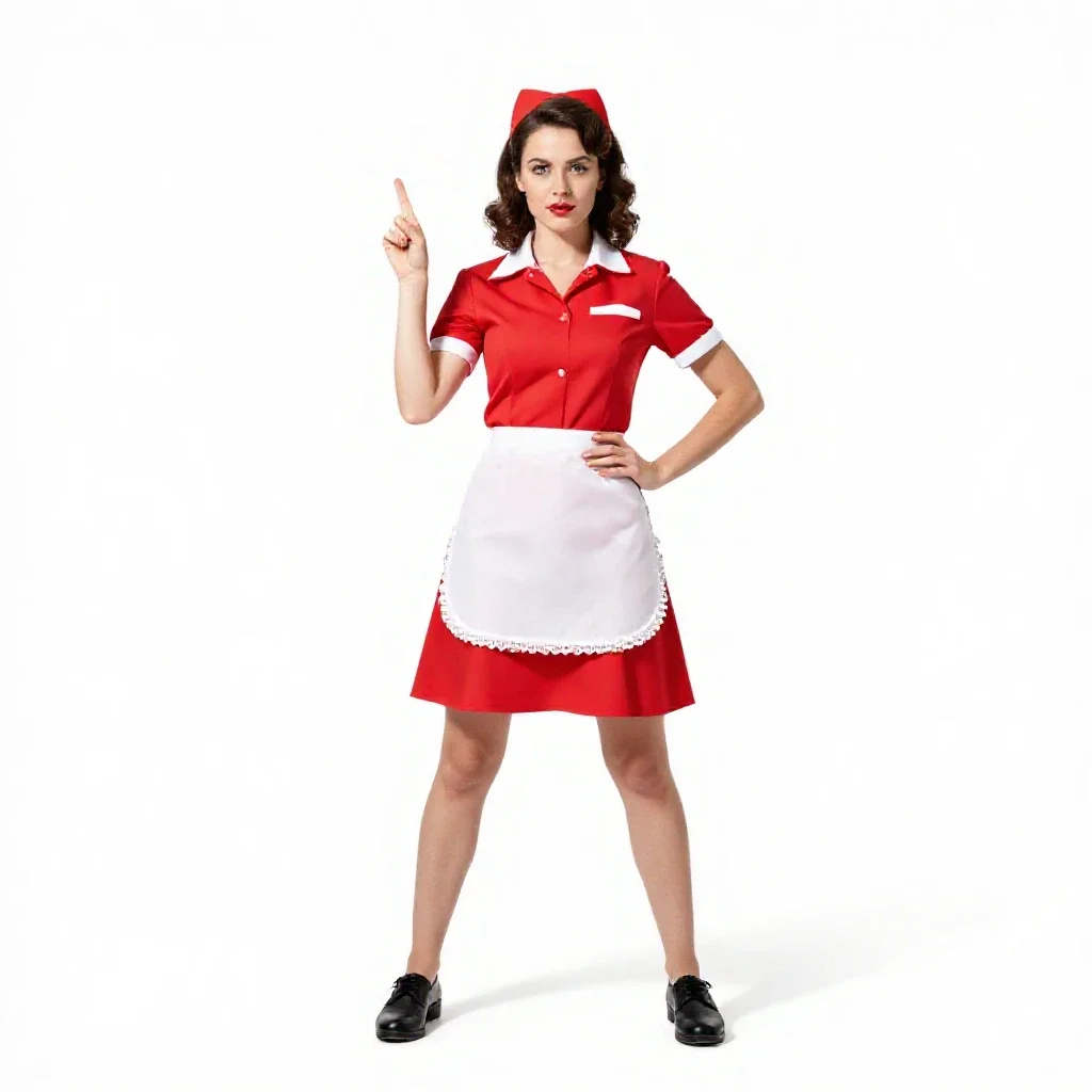 1950s diner waitress isolated on a white background