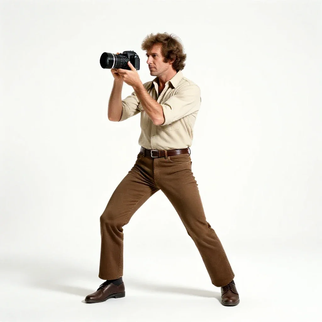 1970s festival photographer isolated on a white background