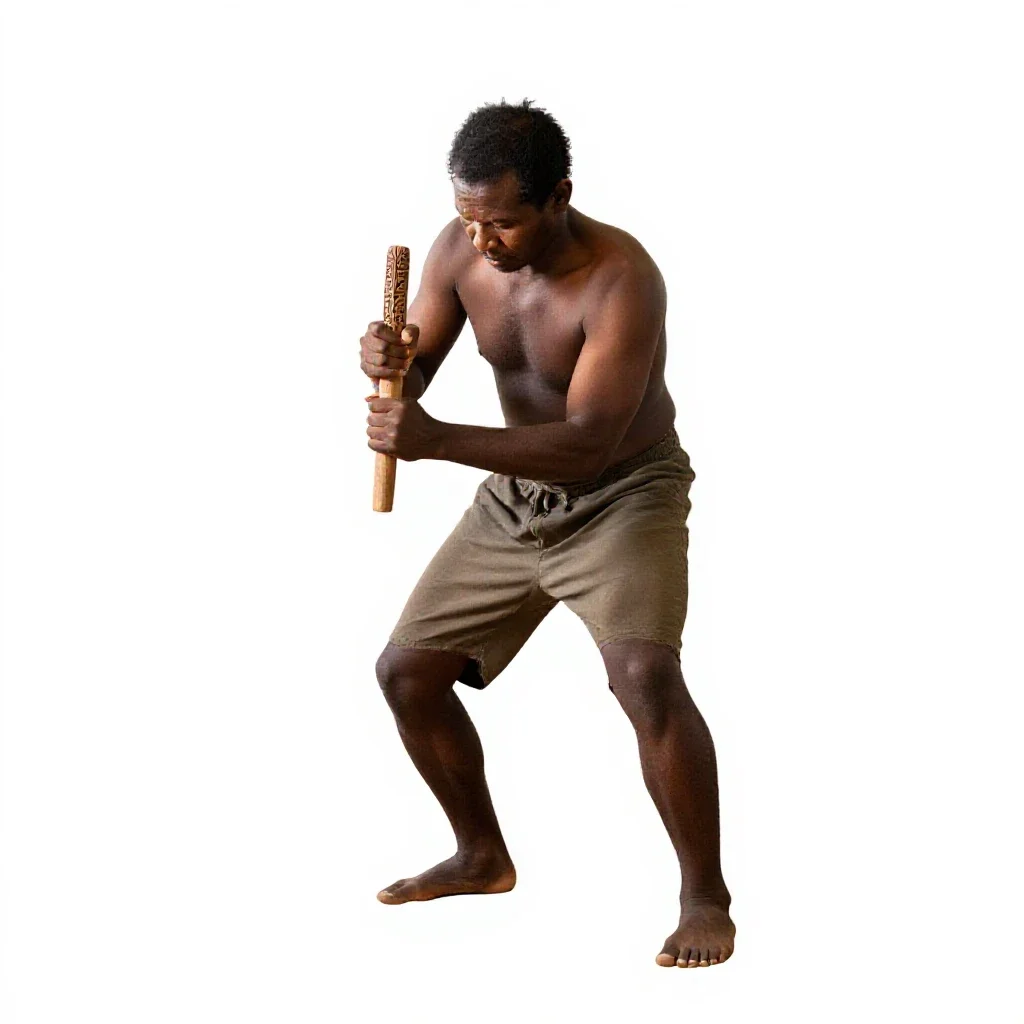 Maori carver at work isolated on a white background