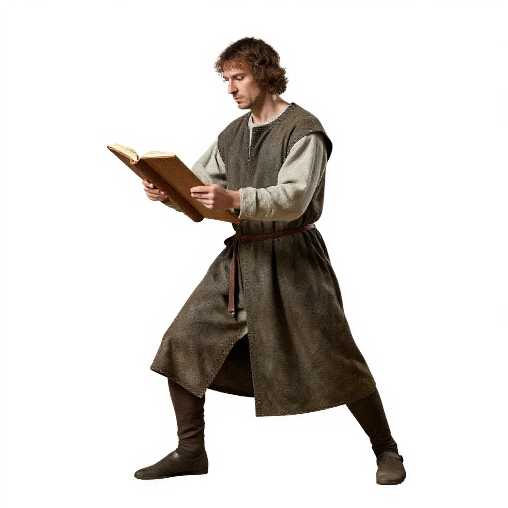 Mediaeval scribe at a lectern isolated on a white background