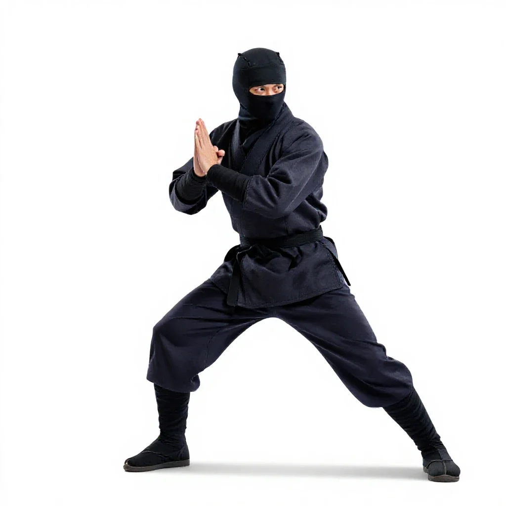 Ninja in dark cloth isolated on a white background