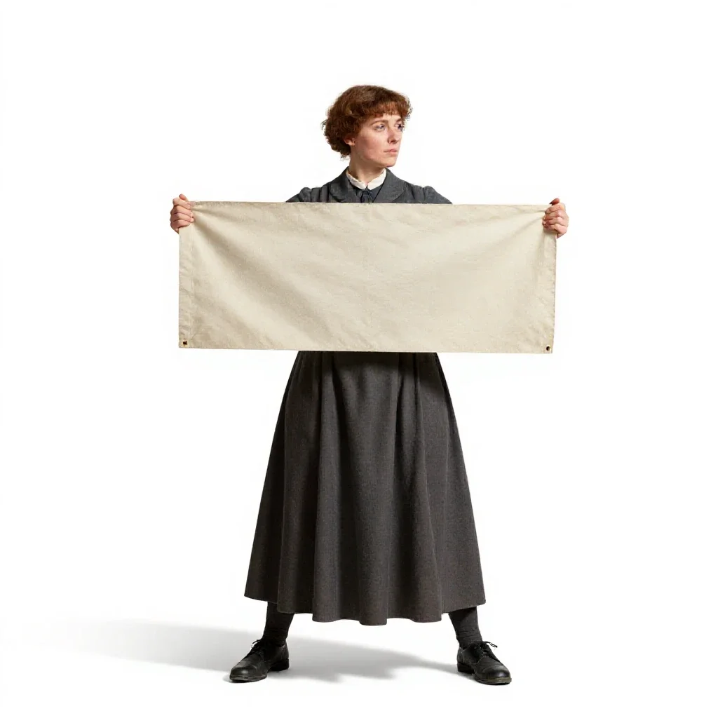 Suffragette with a banner isolated on a white background