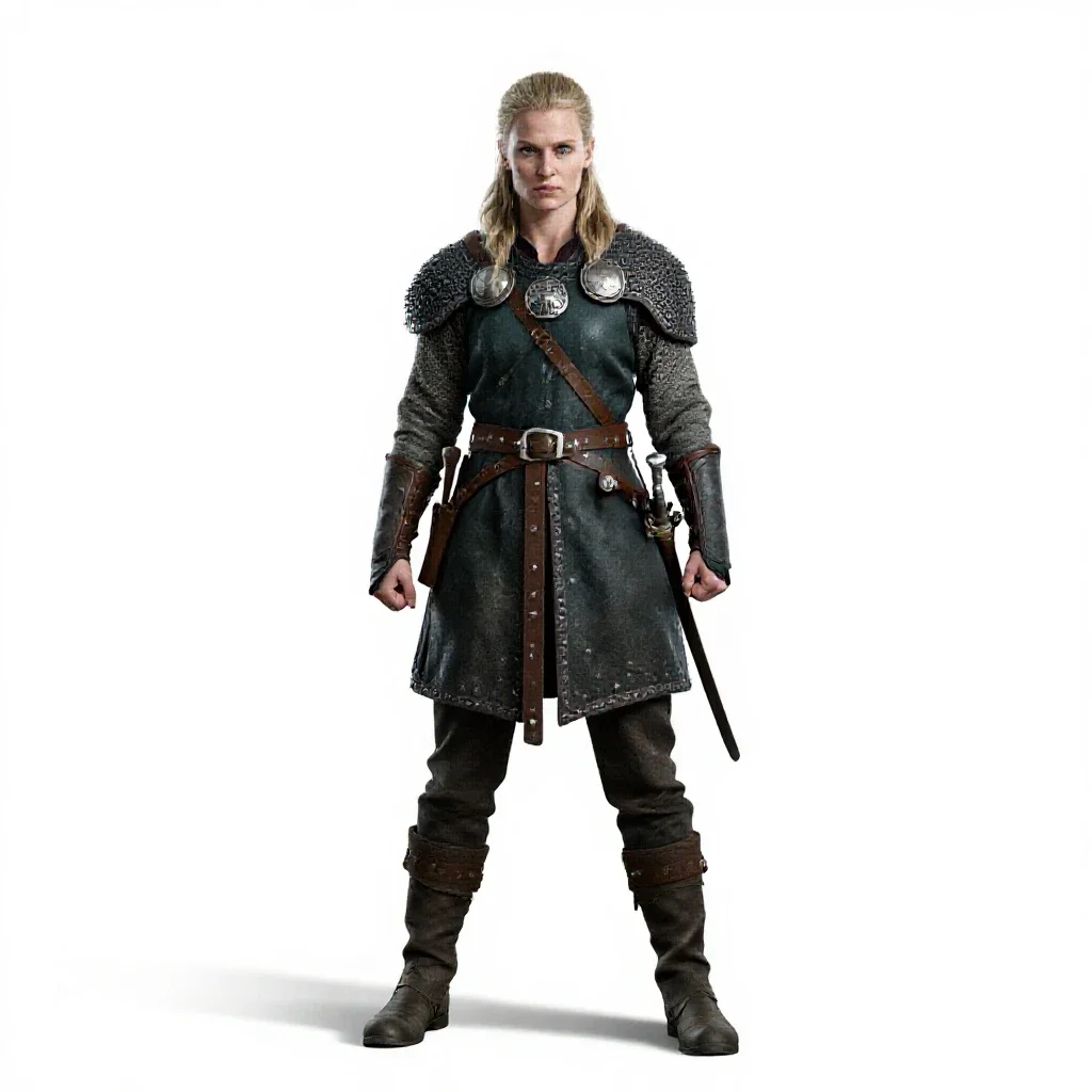 Viking shieldmaiden isolated on a white background