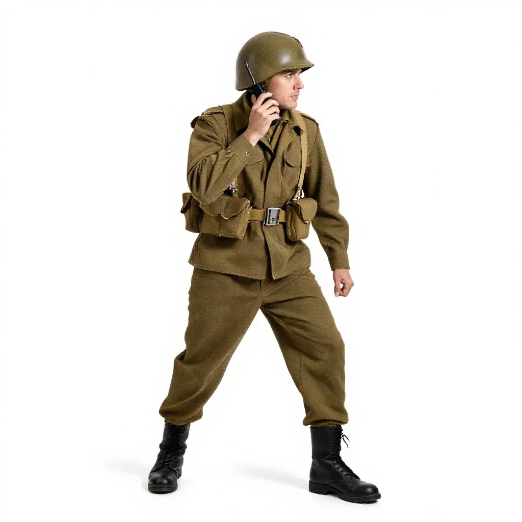 Wartime radio operator isolated on a white background