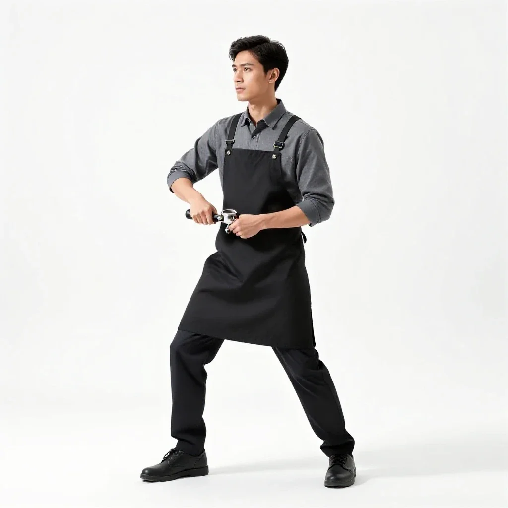 Barista with a portafilter isolated on a white background