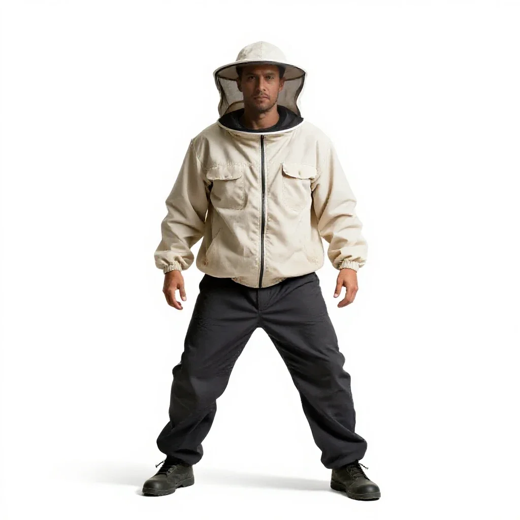 Beekeeper in a veiled suit isolated on a white background