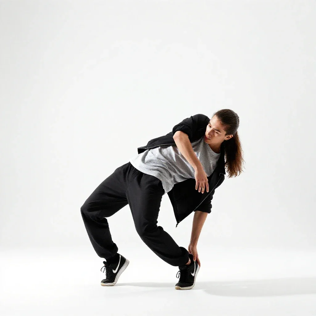 Breakdancer freezing a pose isolated on a white background