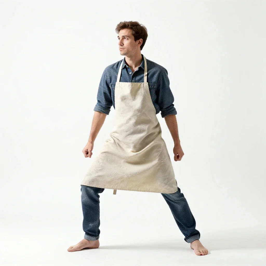 Ceramicist in a clay-dusted apron isolated on a white background