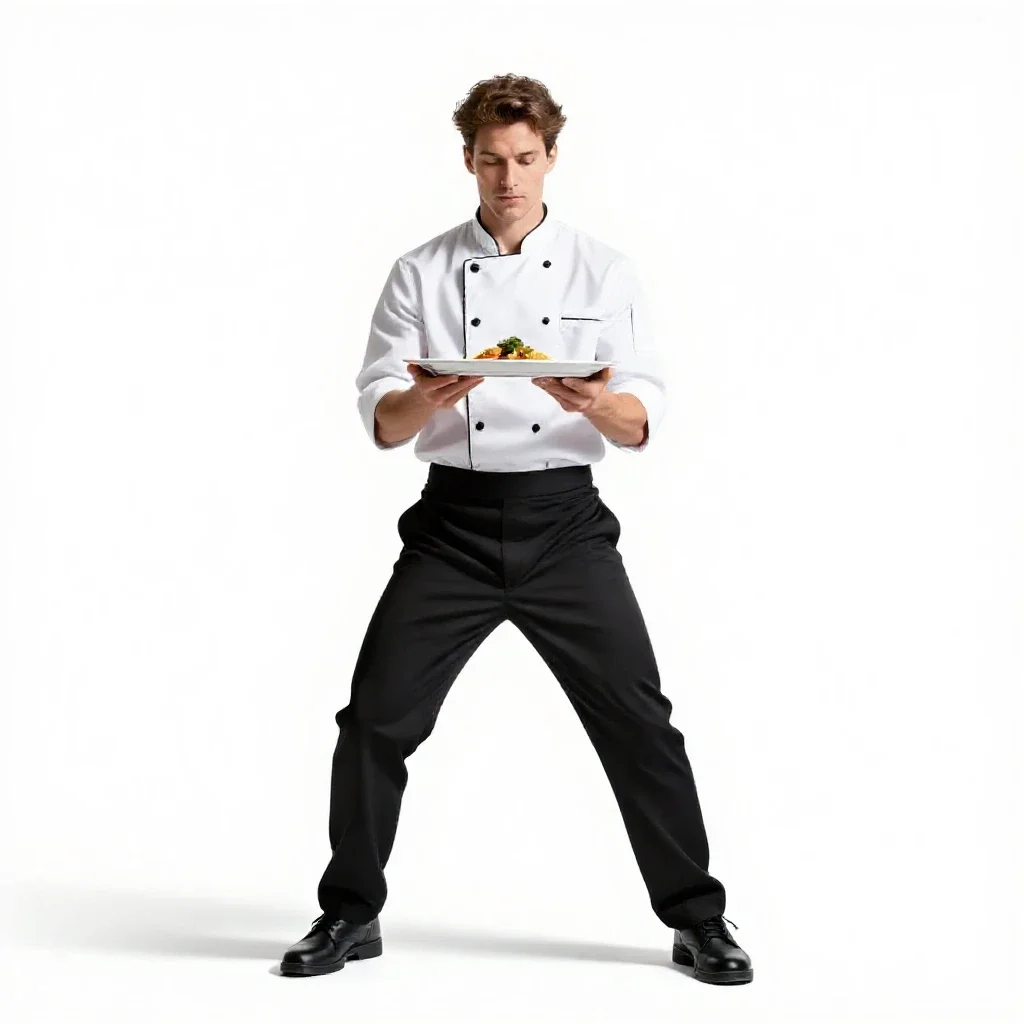 Chef plating a dish isolated on a white background