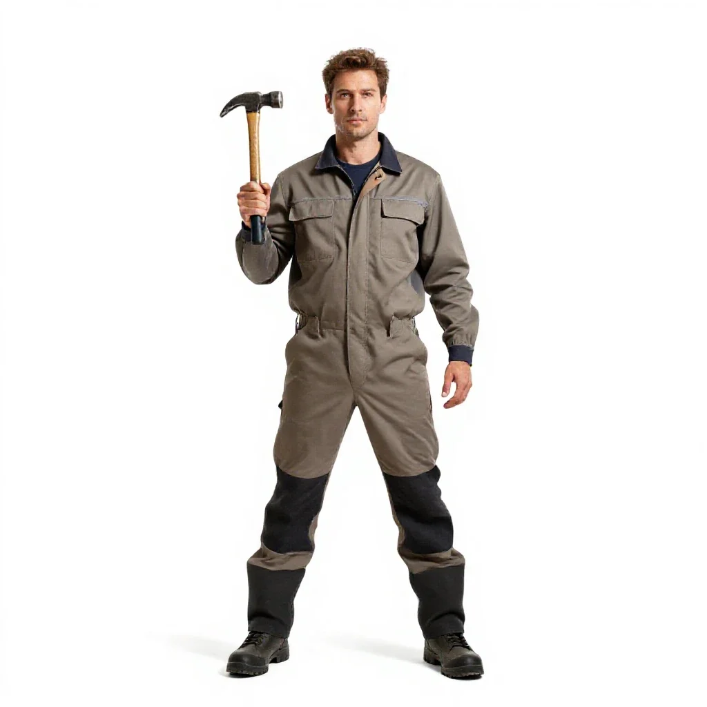 Field geologist with a rock hammer isolated on a white background