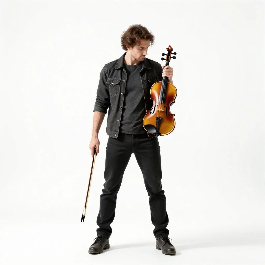 Luthier holding a violin isolated on a white background
