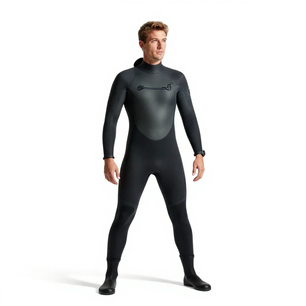 Marine biologist in a wetsuit isolated on a white background