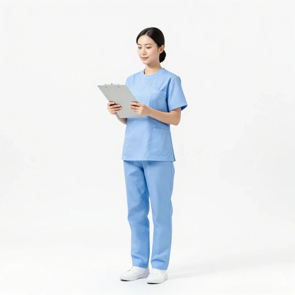 Nurse checking a chart isolated on a white background