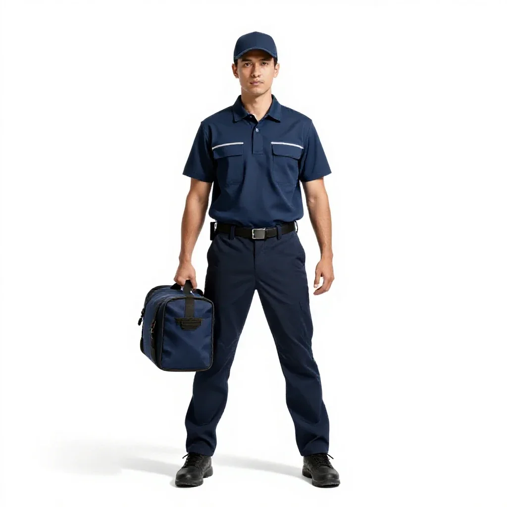 Postal courier with a satchel isolated on a white background