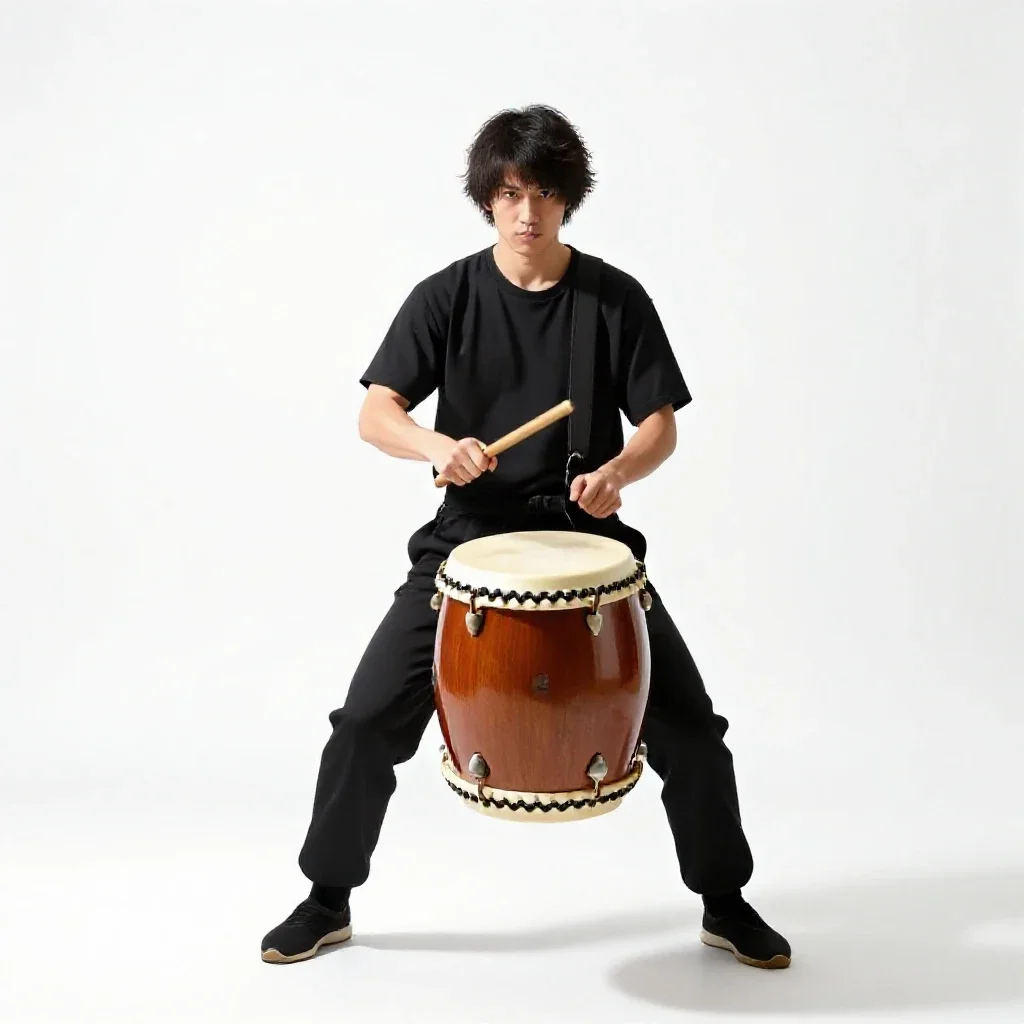 Taiko drummer isolated on a white background