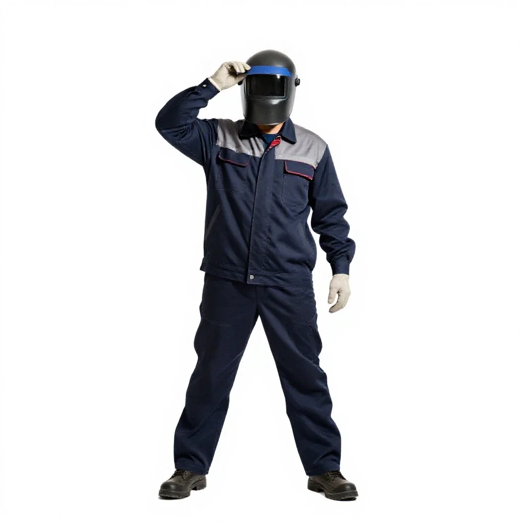Welder lifting a visor isolated on a white background