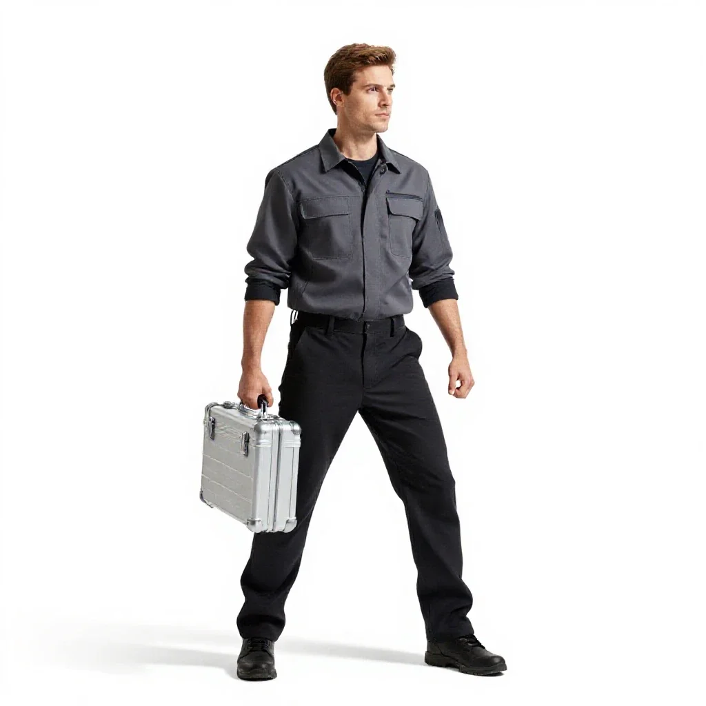 Time courier with a sealed case isolated on a white background